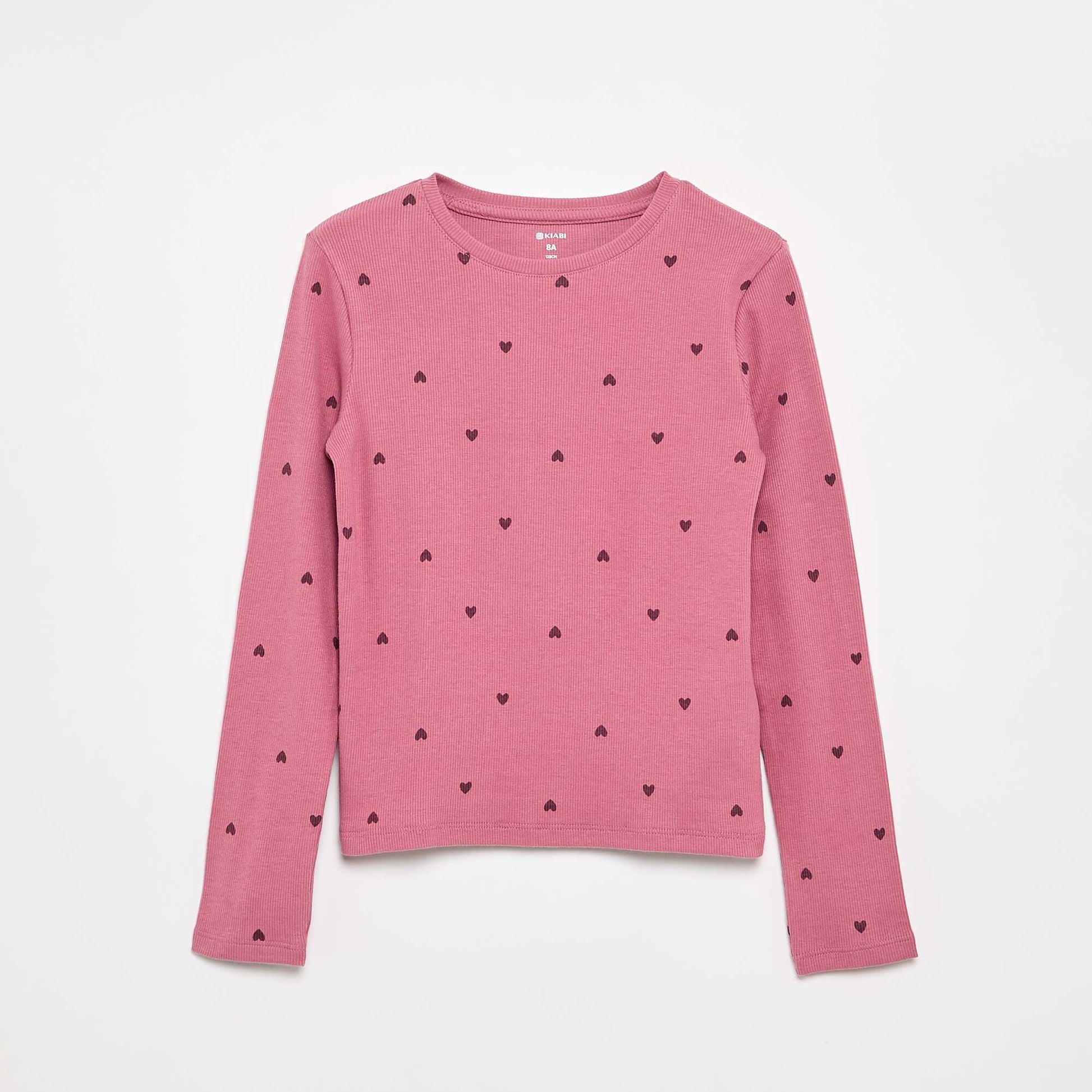 Long-sleeved ribbed knit T-shirt PINK