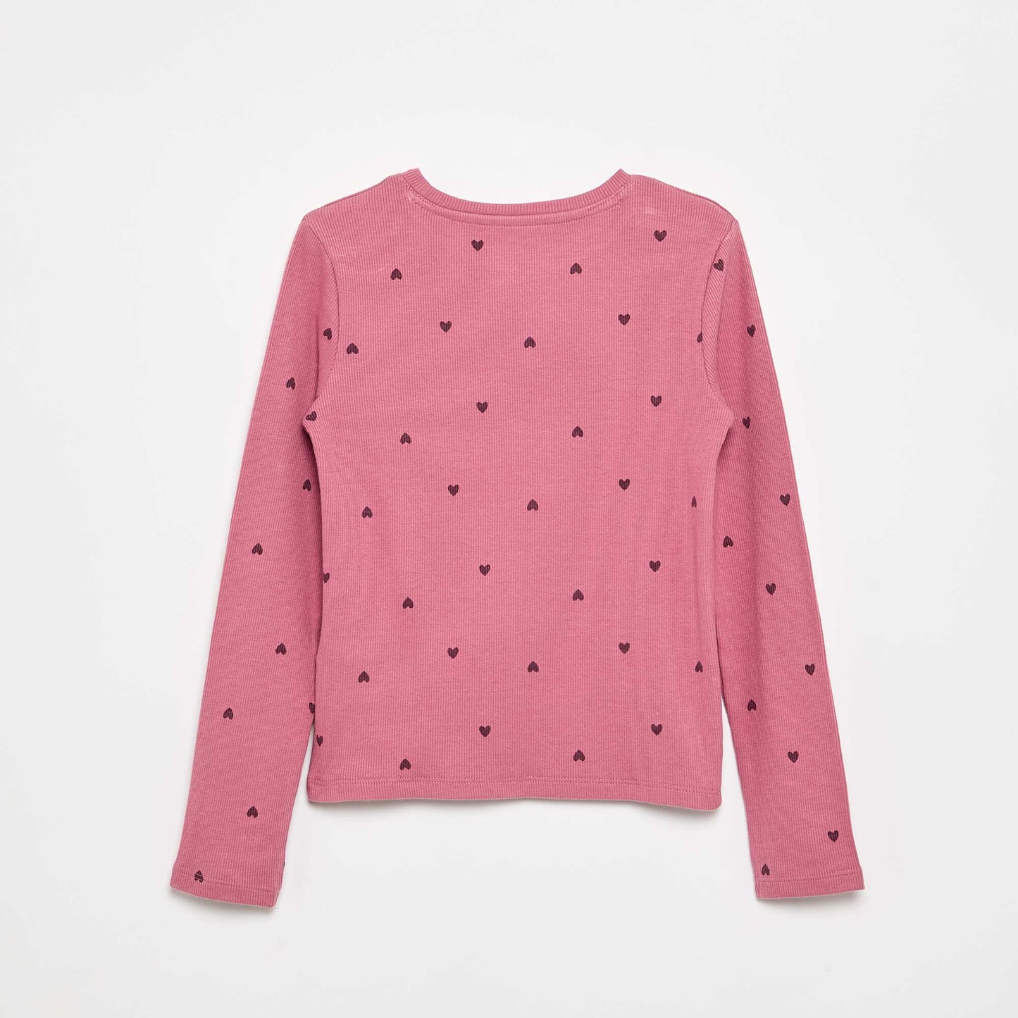 Long-sleeved ribbed knit T-shirt PINK
