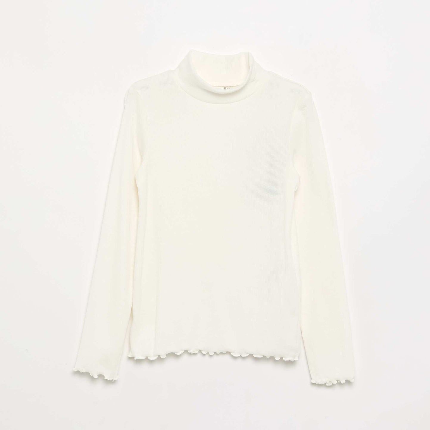 Solid Turtleneck with Lettuce Trim WHITE