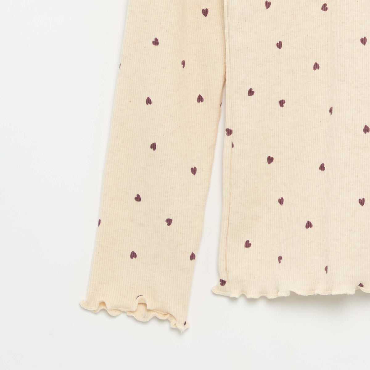 Printed Ribbed Knit Roll-Neck Top BEIGE