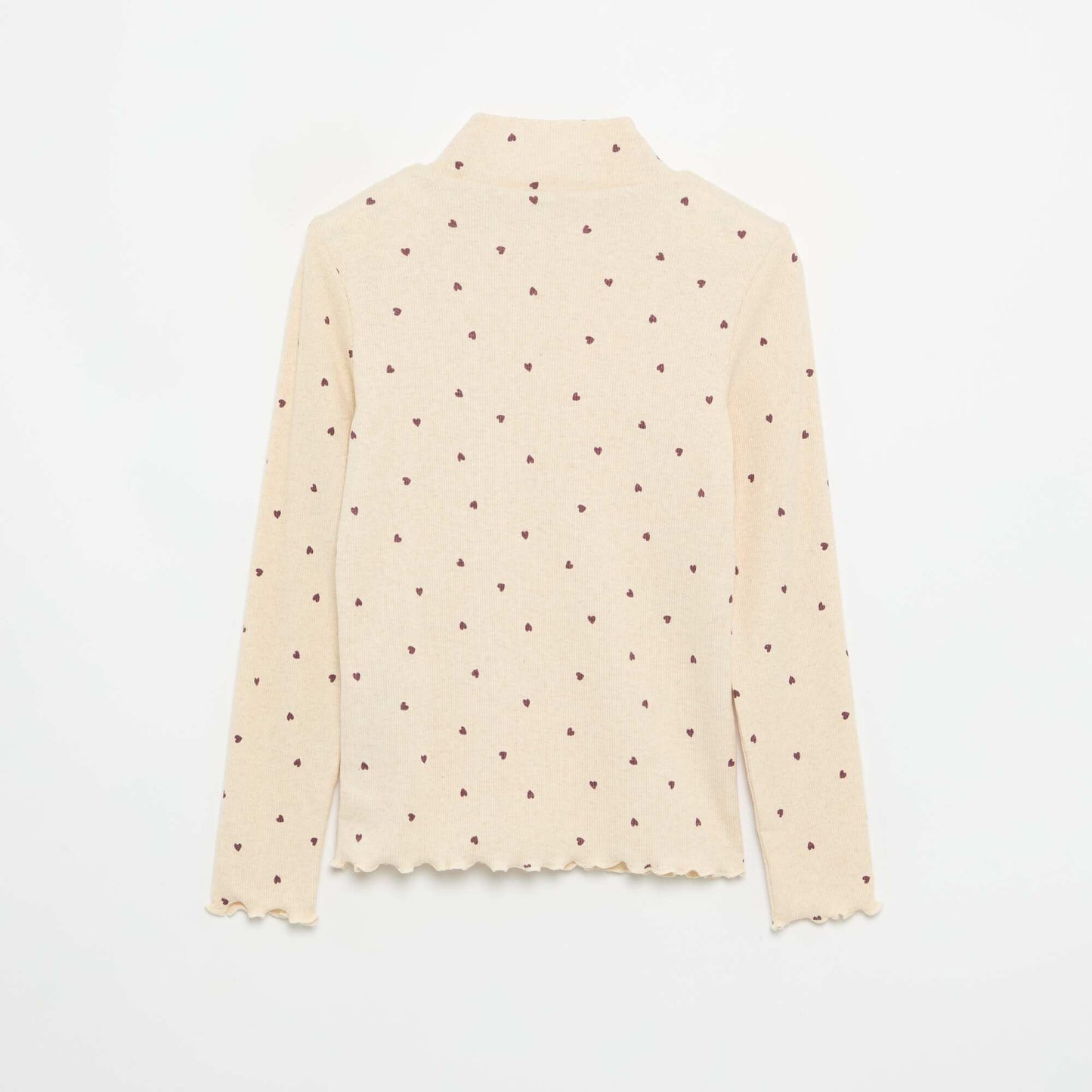Printed Ribbed Knit Roll-Neck Top BEIGE