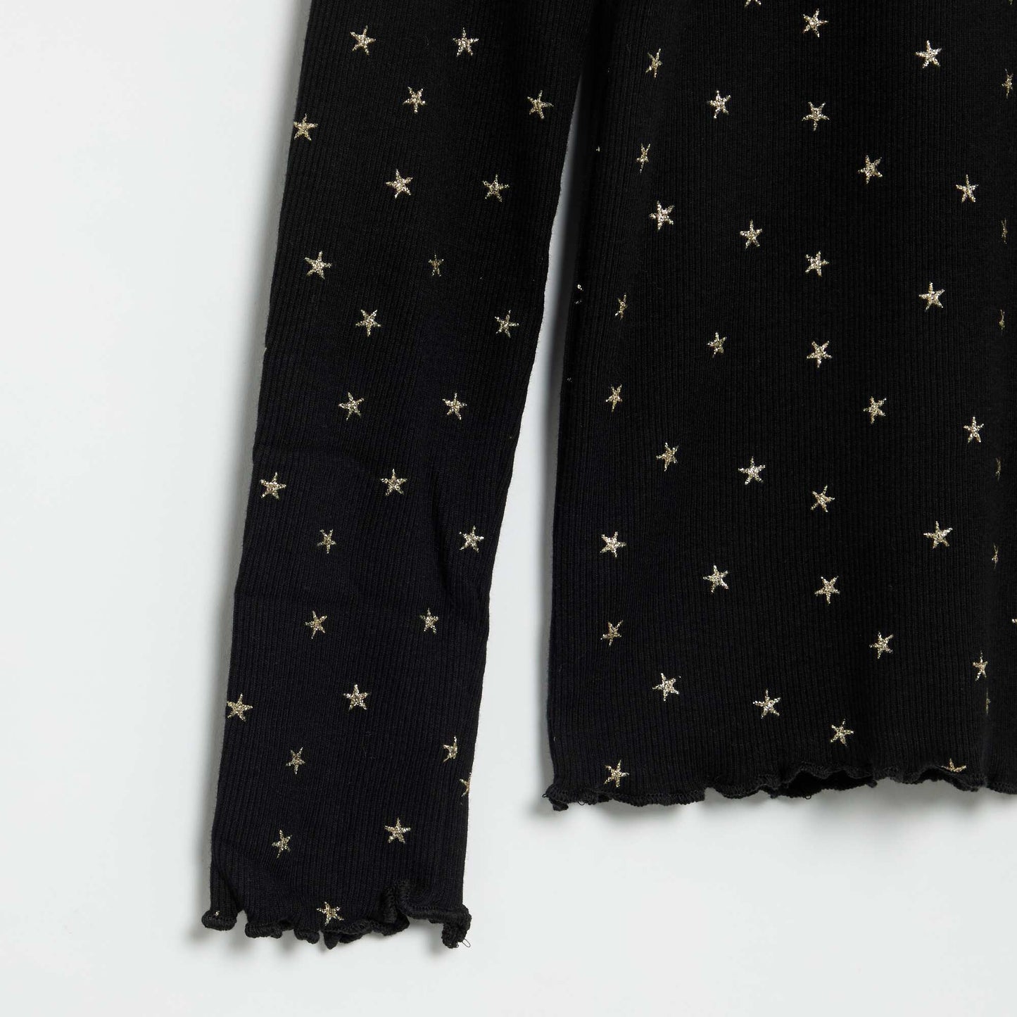 Printed Ribbed Knit Roll-Neck Top BLACK