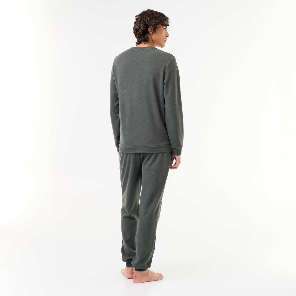 Long Sleeve T-Shirt and Waffle Knit Pants Pajama Set - 2 Piece GREEN