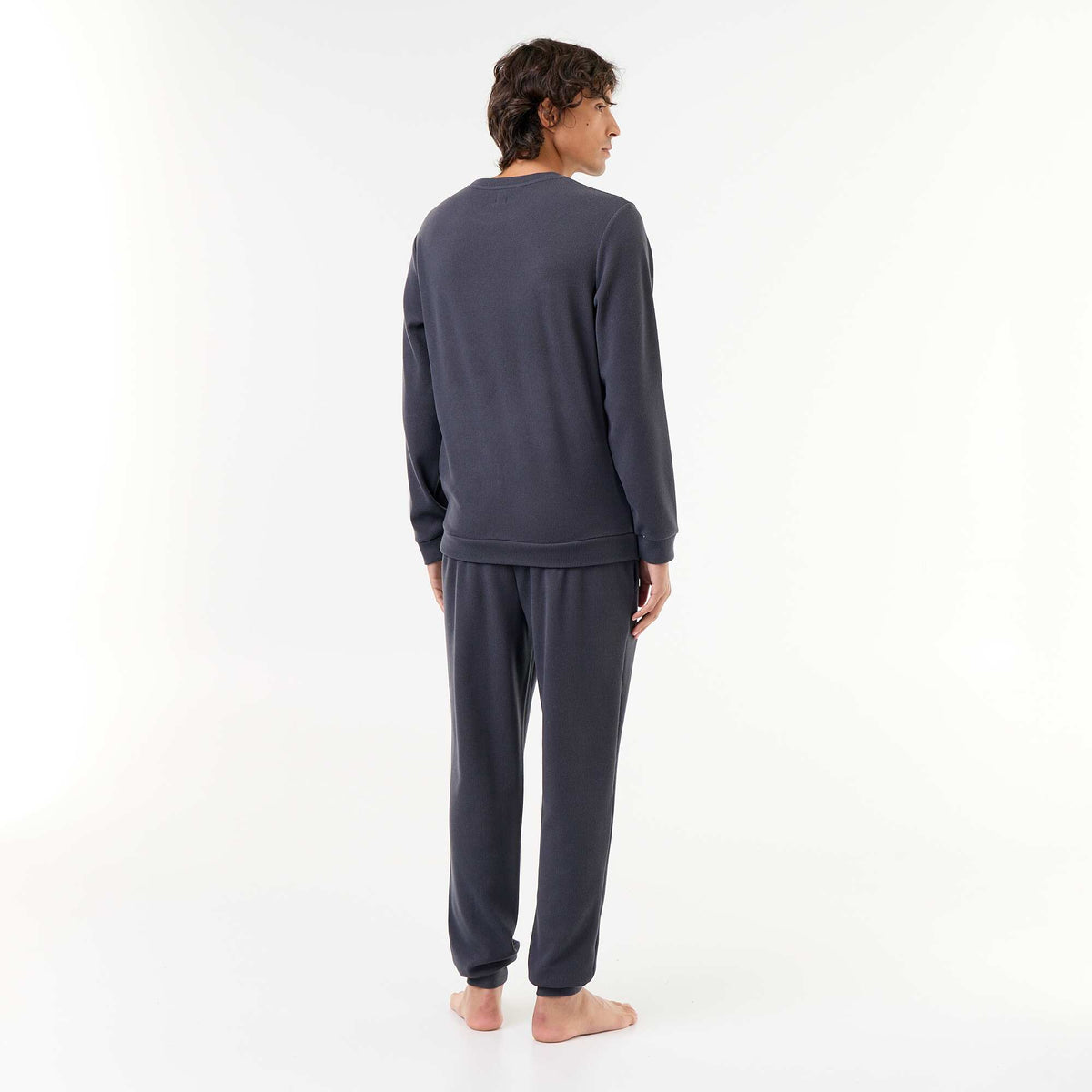 Long Sleeve T-Shirt and Waffle Knit Pants Pajama Set - 2 Piece BLUE