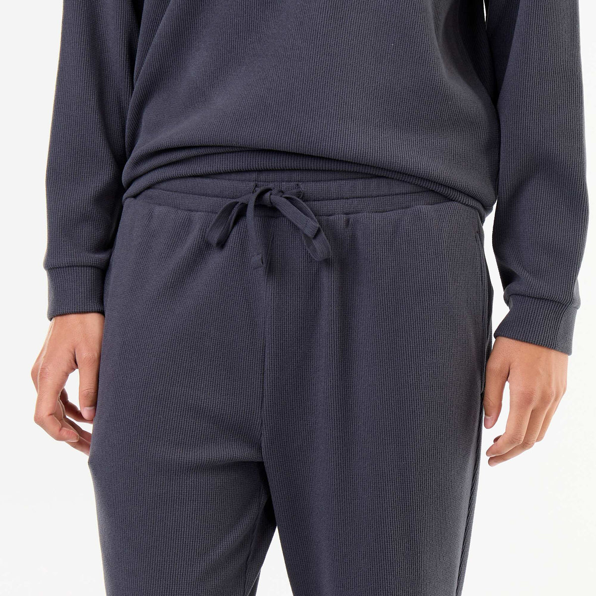 Long Sleeve T-Shirt and Waffle Knit Pants Pajama Set - 2 Piece BLUE