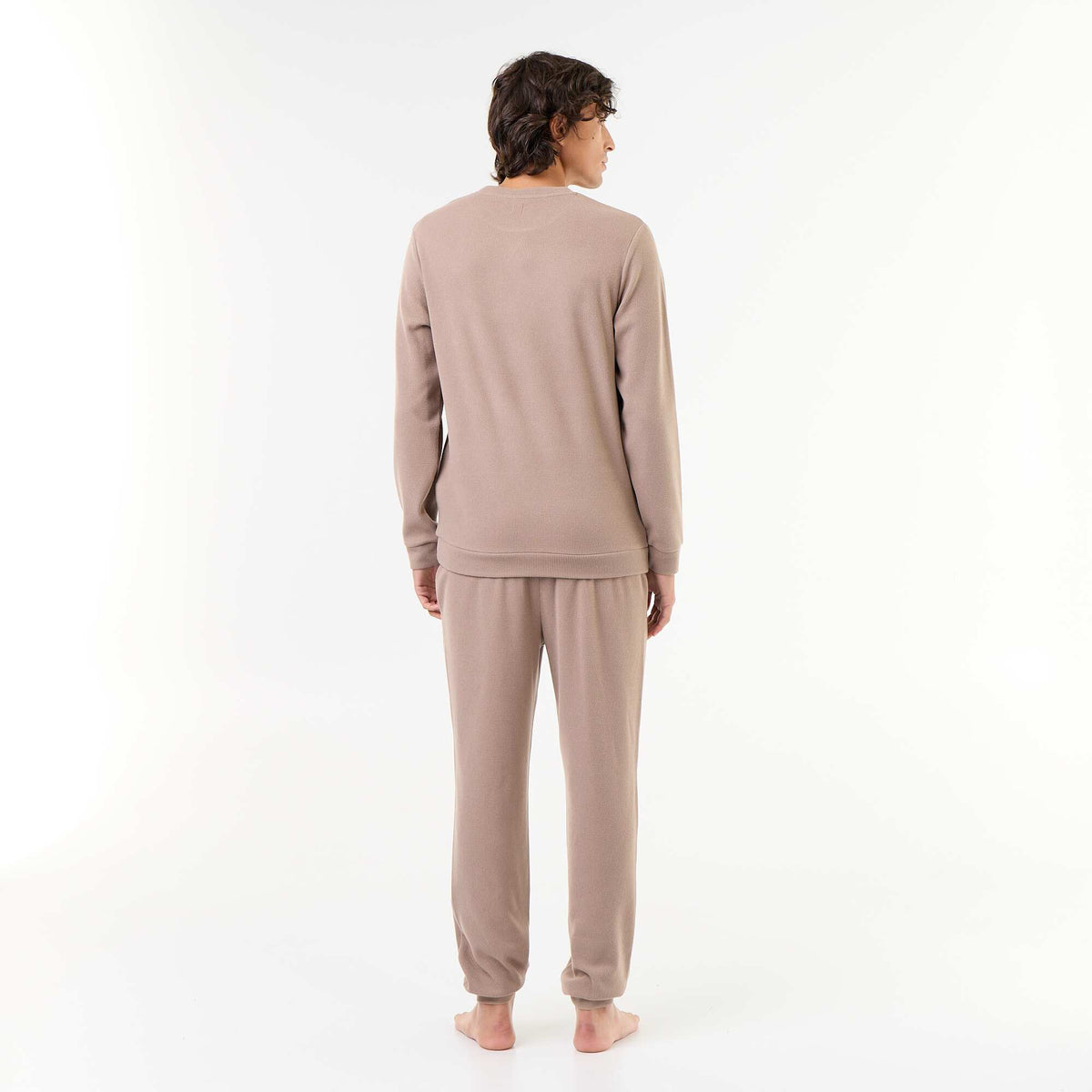 Long Sleeve T-Shirt and Waffle Knit Pants Pajama Set - 2 Piece BEIGE