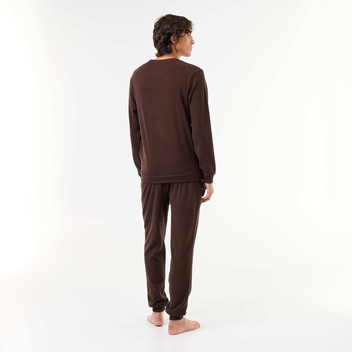 Long Sleeve T-Shirt and Waffle Knit Pants Pajama Set - 2 Piece BROWN