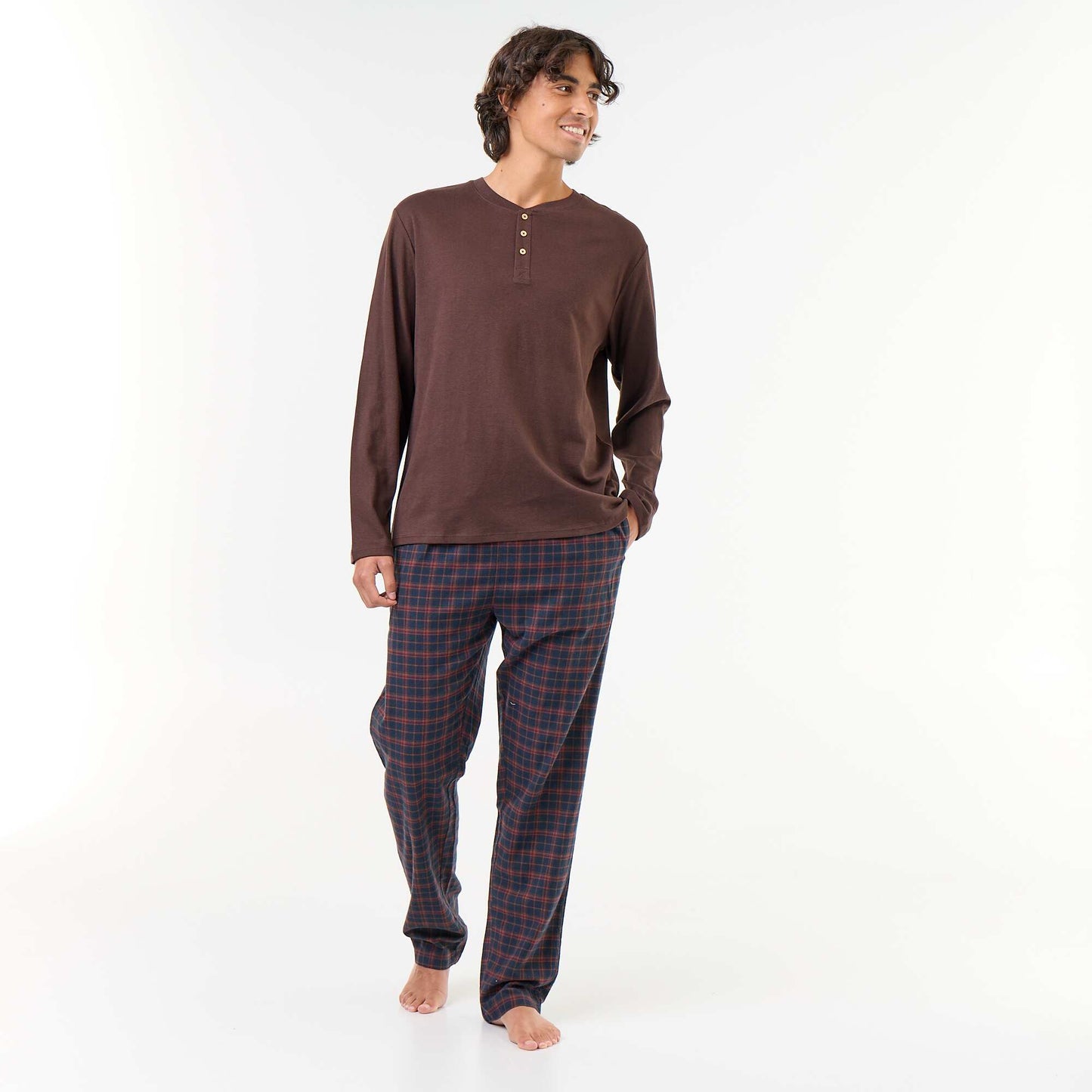 T-shirt + Flannel Trousers Pajama Set - 2 Pieces BROWN