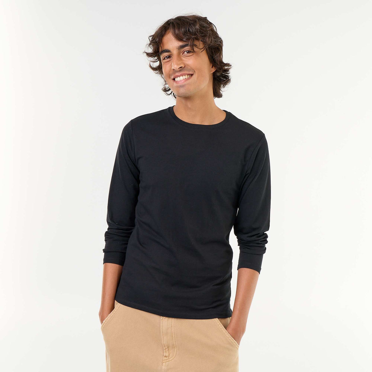 Plain Long-Sleeved T-Shirt BLACK