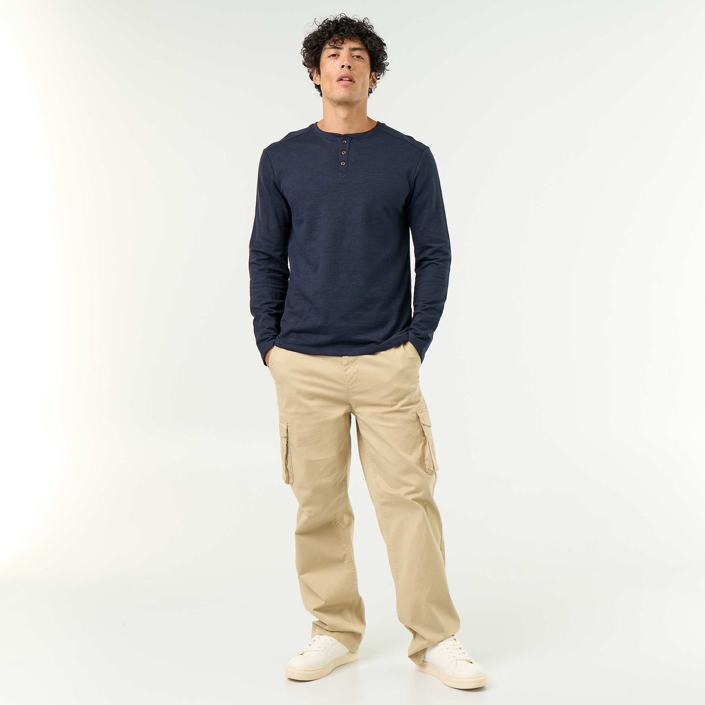 Men's Long-Sleeved Henley T-shirt BLUE