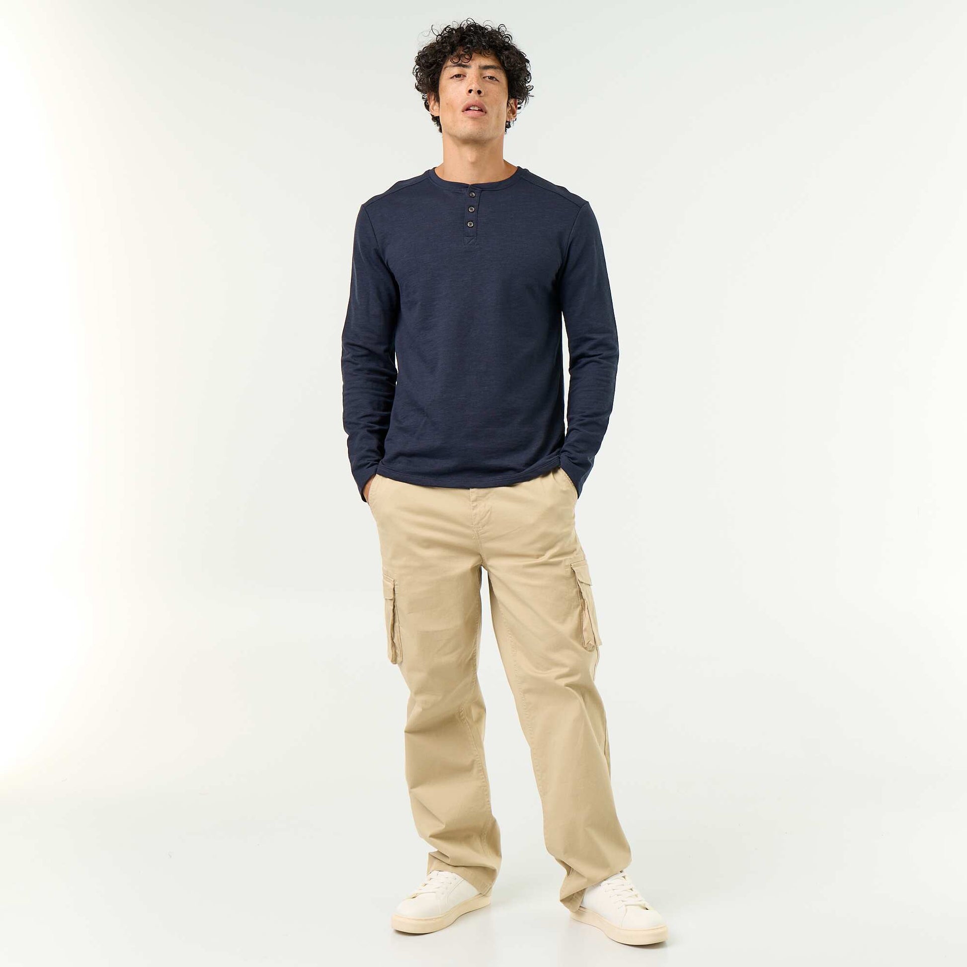 Men's Long-Sleeved Henley T-shirt BLUE