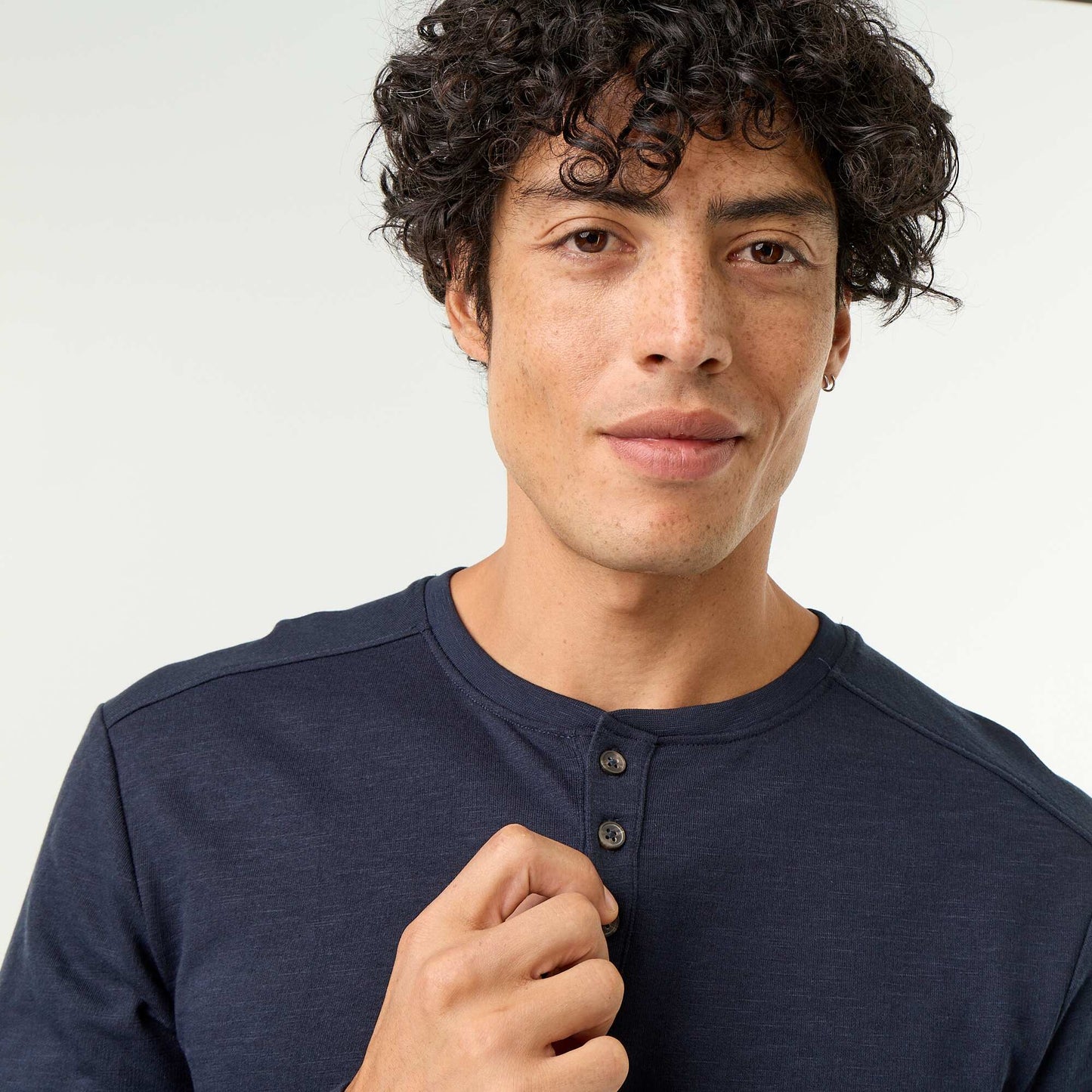 Men's Long-Sleeved Henley T-shirt BLUE
