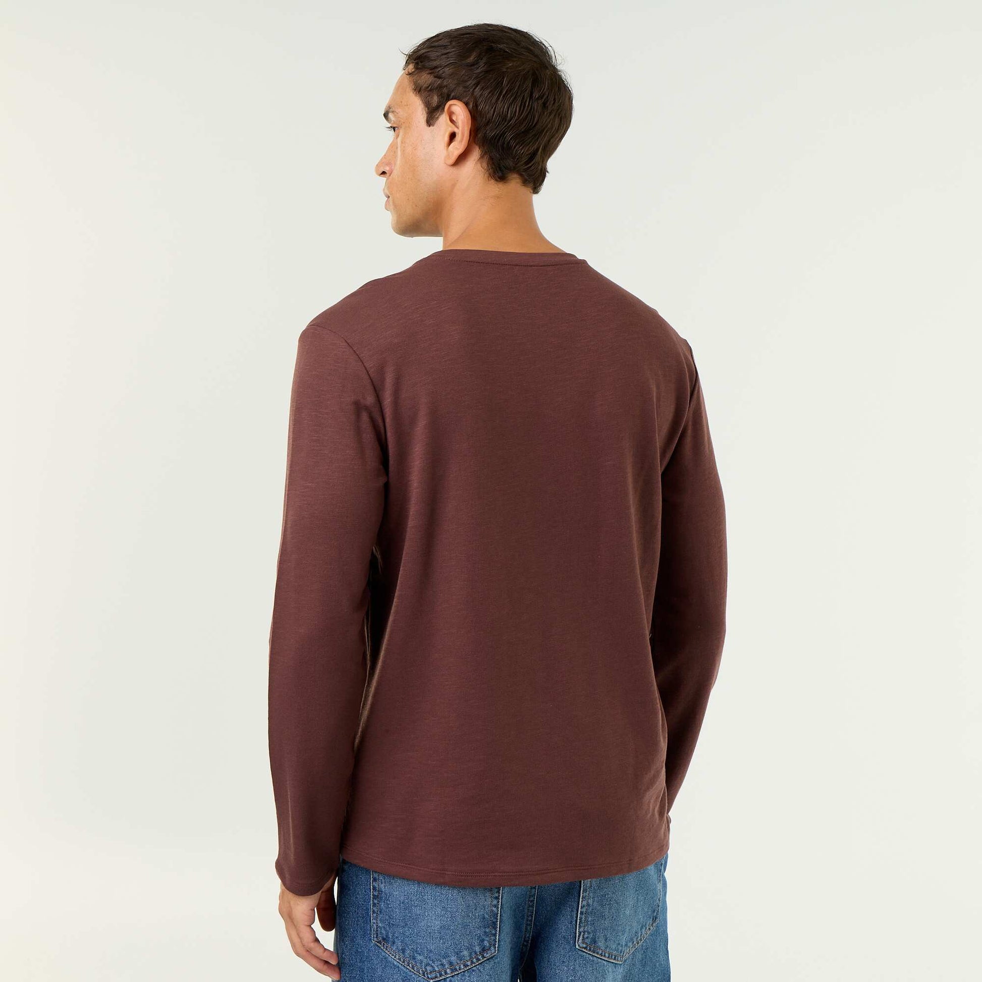 Men's Long-Sleeved Henley T-shirt BROWN