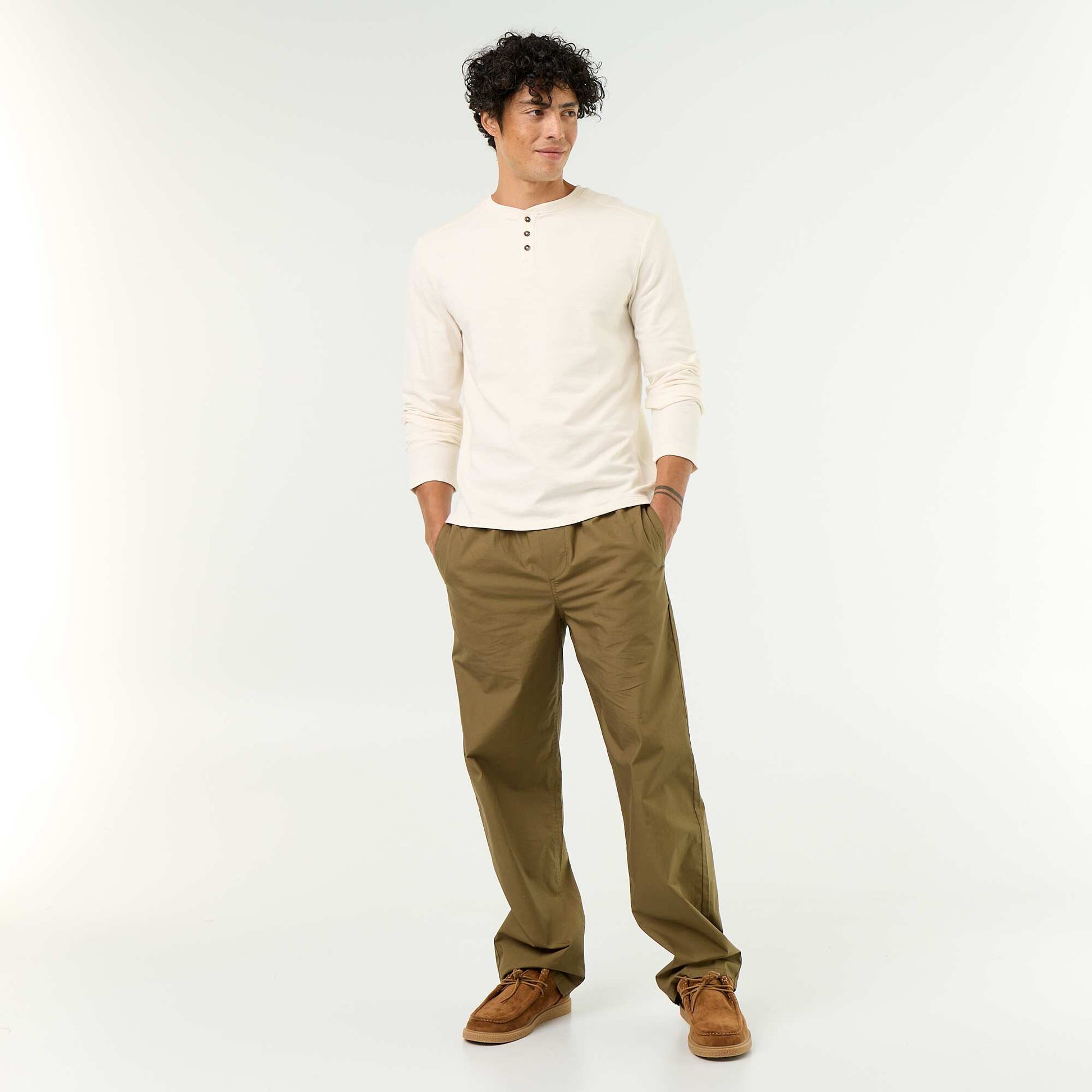 Men's Long-Sleeved Henley T-shirt WHITE