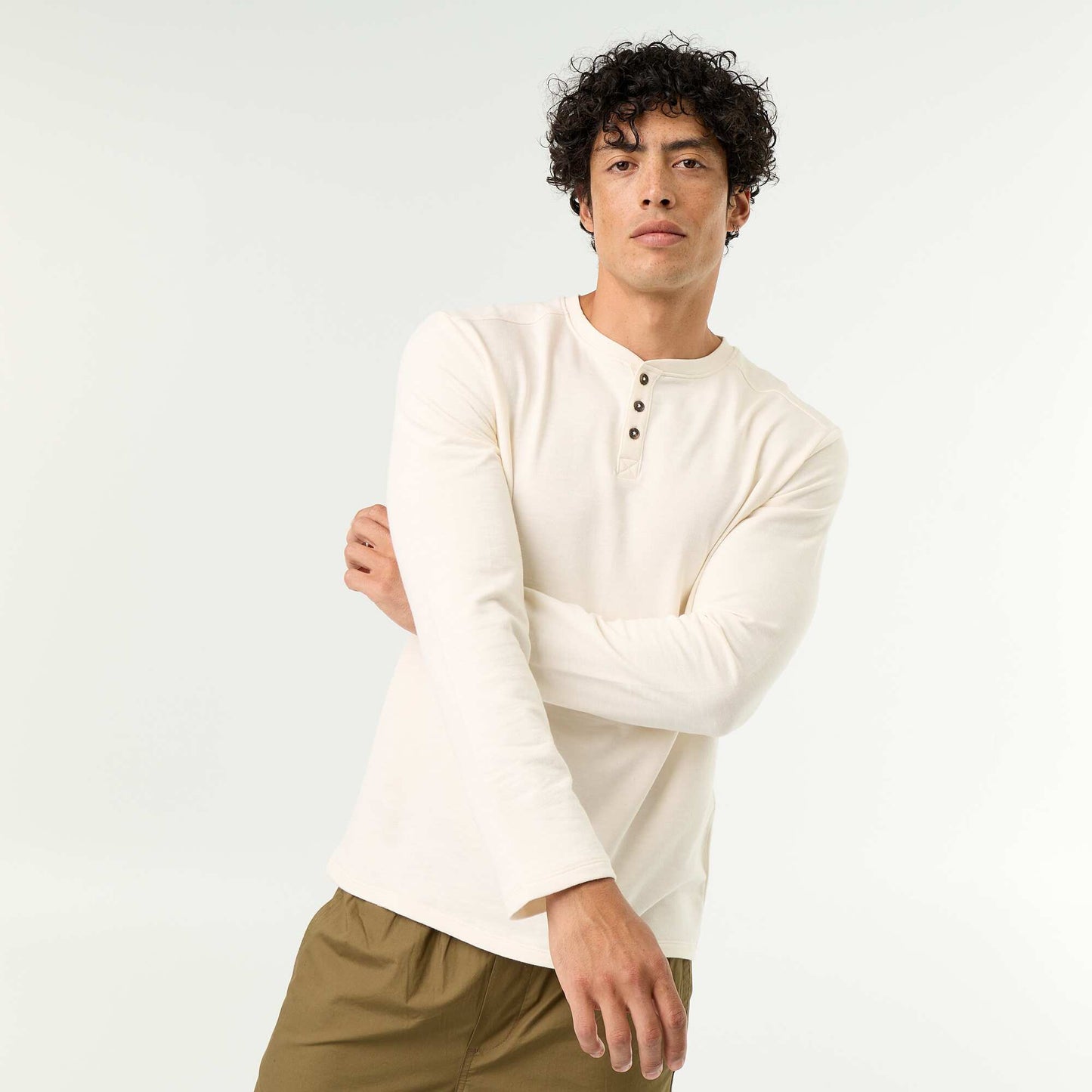 Men's Long-Sleeved Henley T-shirt WHITE