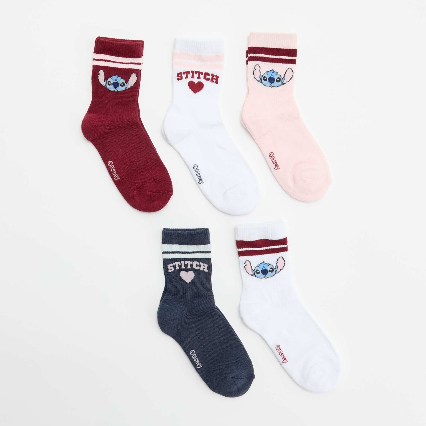 Pack of 5 \'Stitch\' \'Disney\' Socks PINK