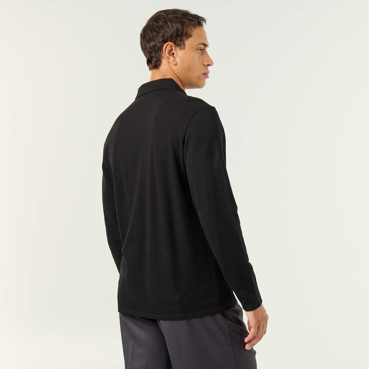 Piqué Knit Long-Sleeved Polo Shirt BLACK
