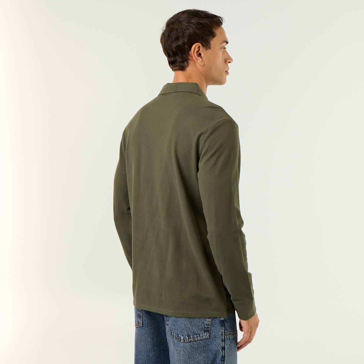 Piqué Knit Long-Sleeved Polo Shirt GREEN