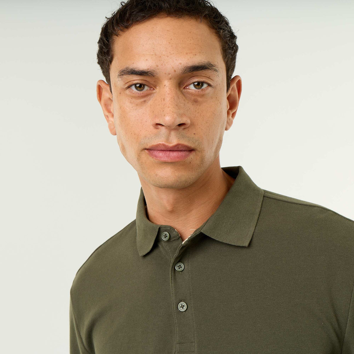 Piqué Knit Long-Sleeved Polo Shirt GREEN