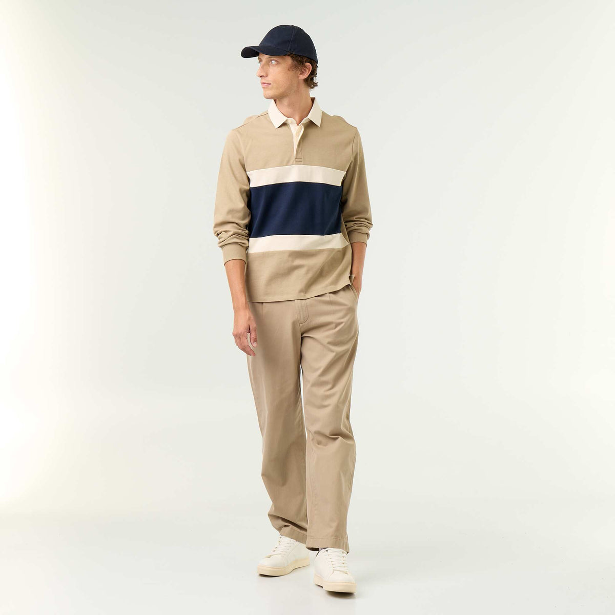 Long-sleeved rugby polo shirt BEIGE