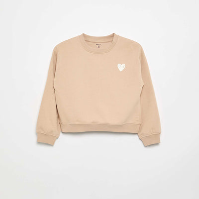 Fleece sweatshirt with chest print BEIGE
