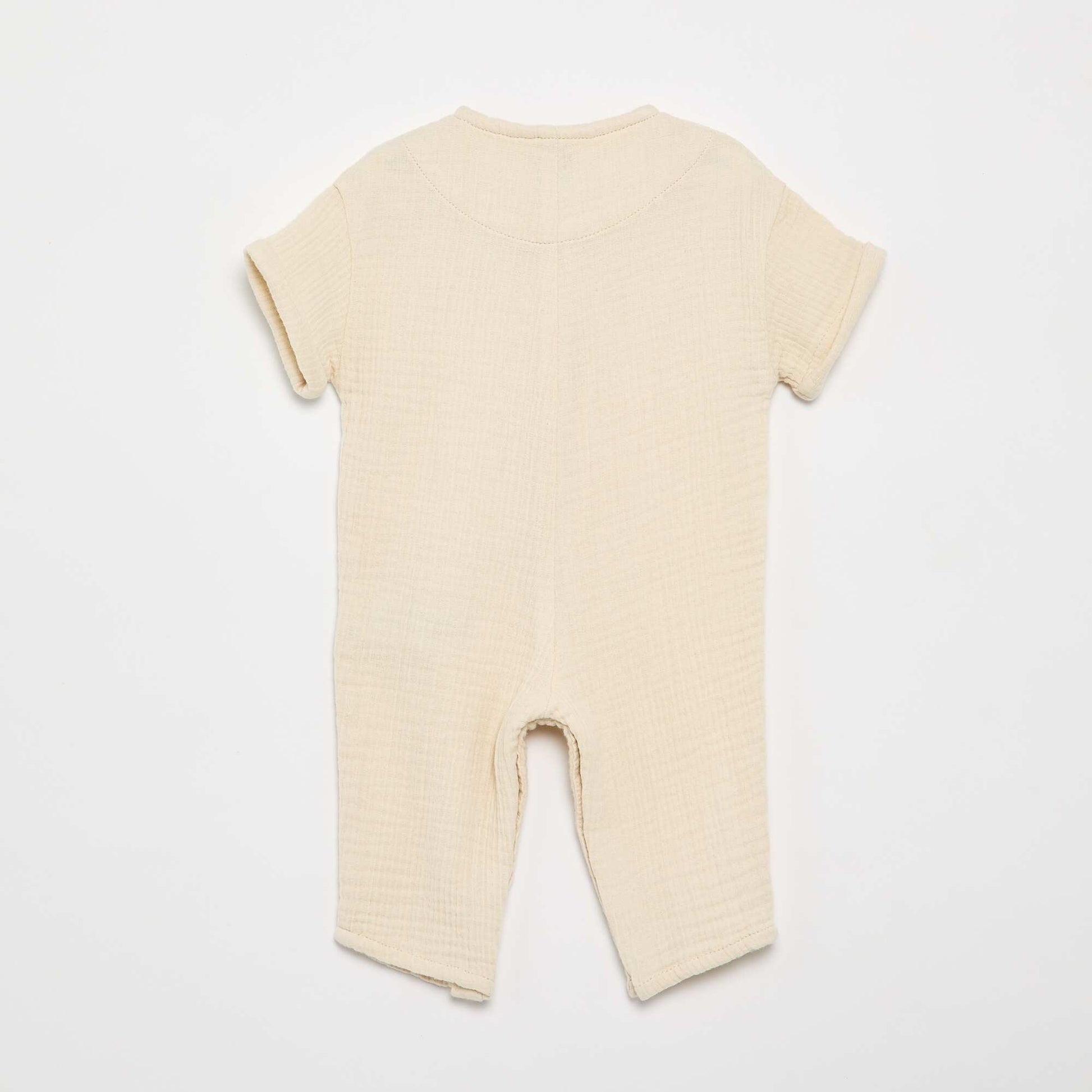 Long short-sleeved cotton gauze romper WHITE
