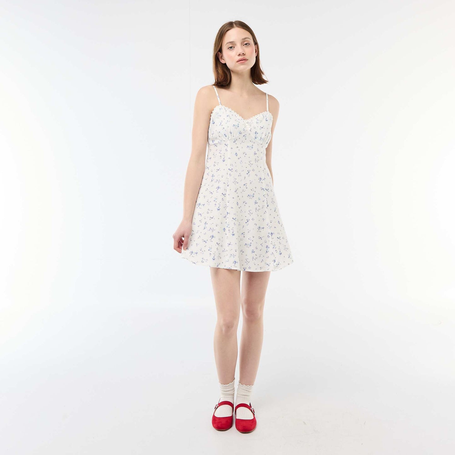 Floral Linen-Blend Dress WHITE