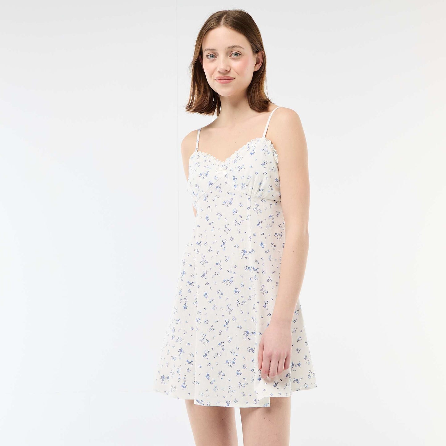 Floral Linen-Blend Dress WHITE