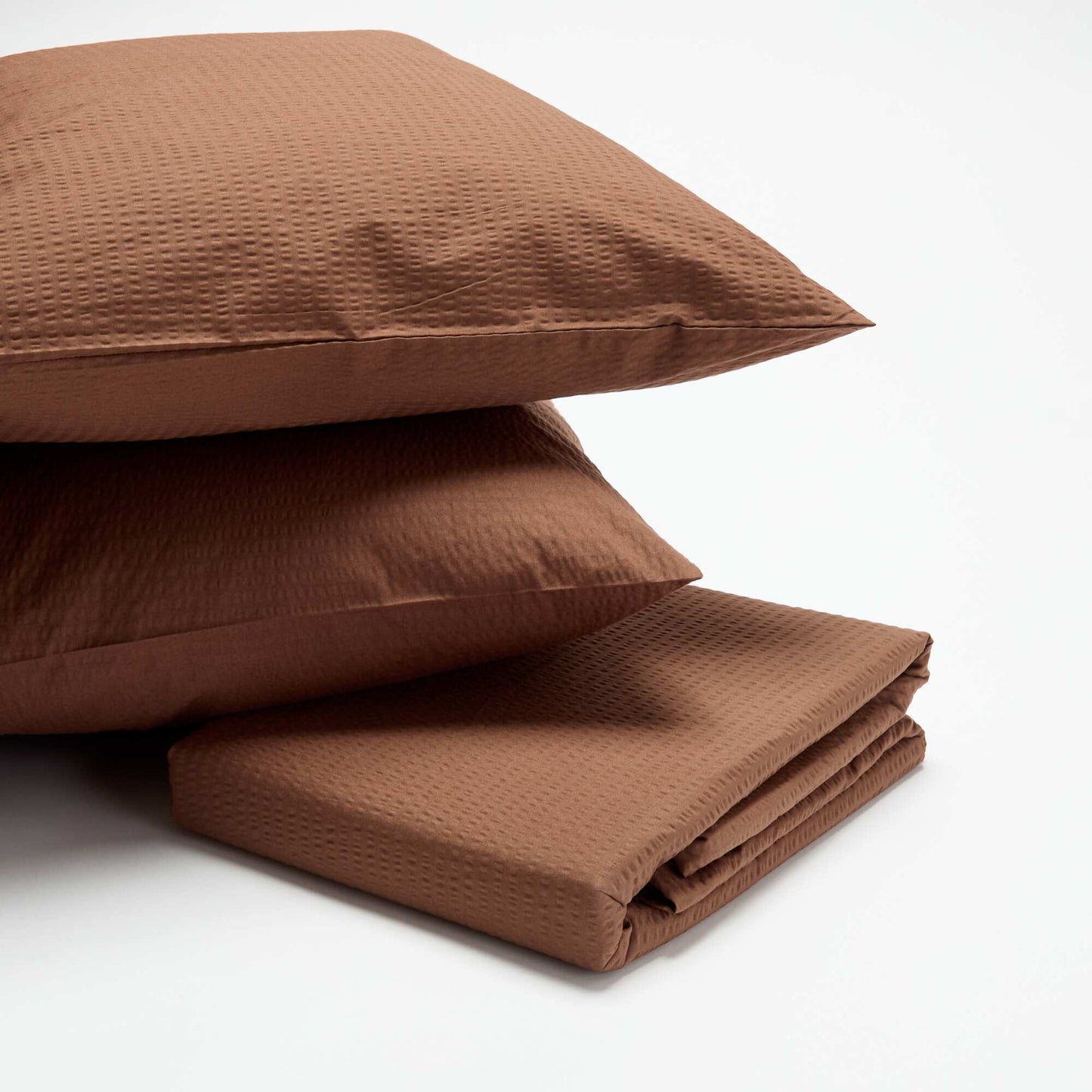 Seersucker Double Duvet Cover Set 240 x 220 cm BROWN