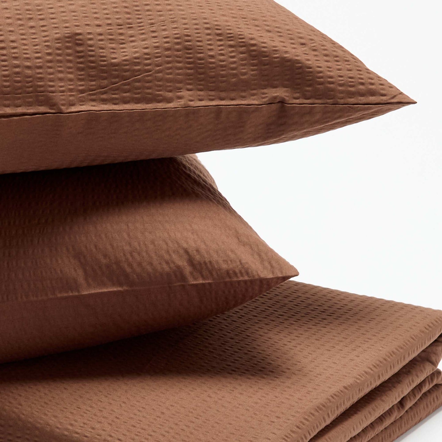 Seersucker Double Duvet Cover Set 240 x 220 cm BROWN