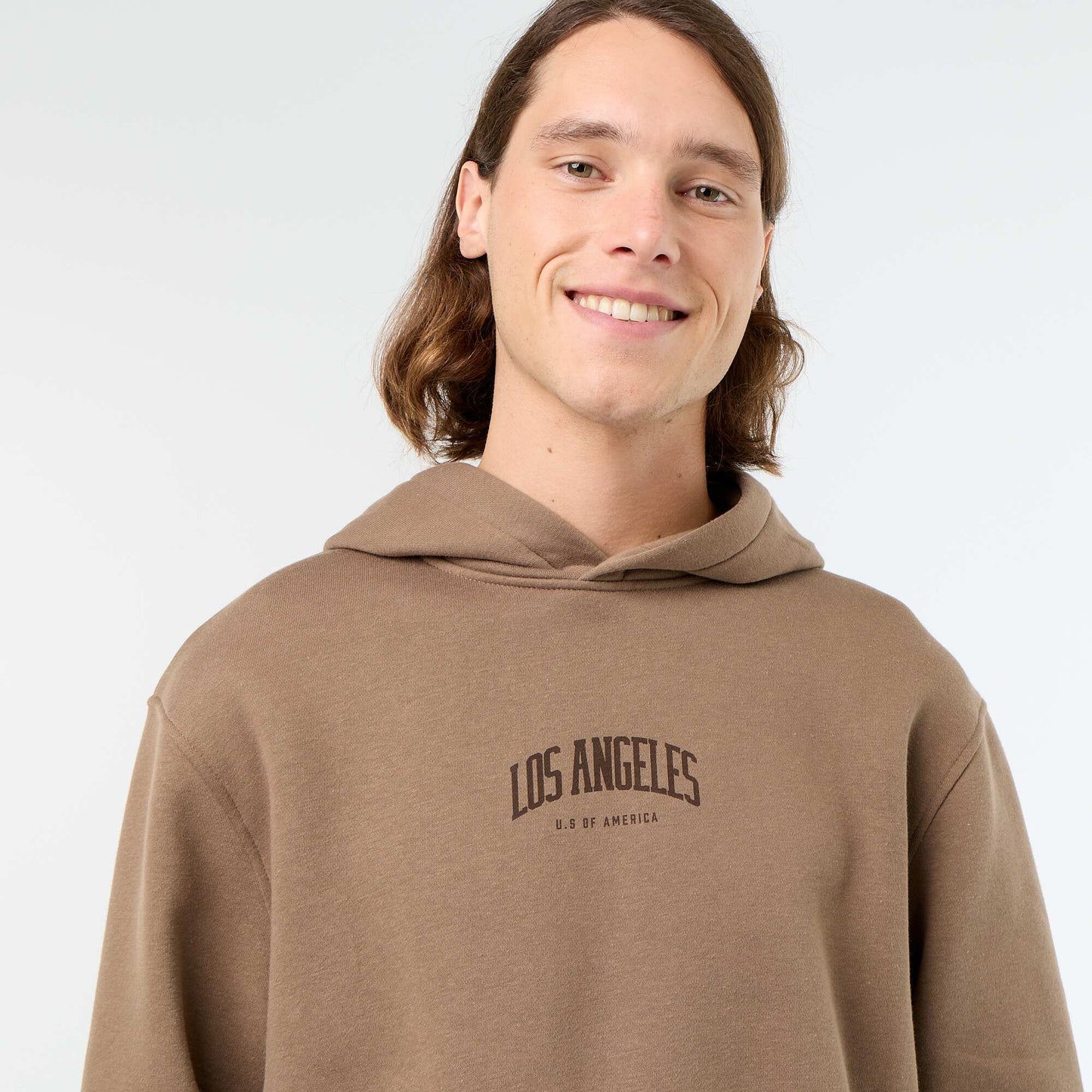 Printed fleece hoodie BROWN