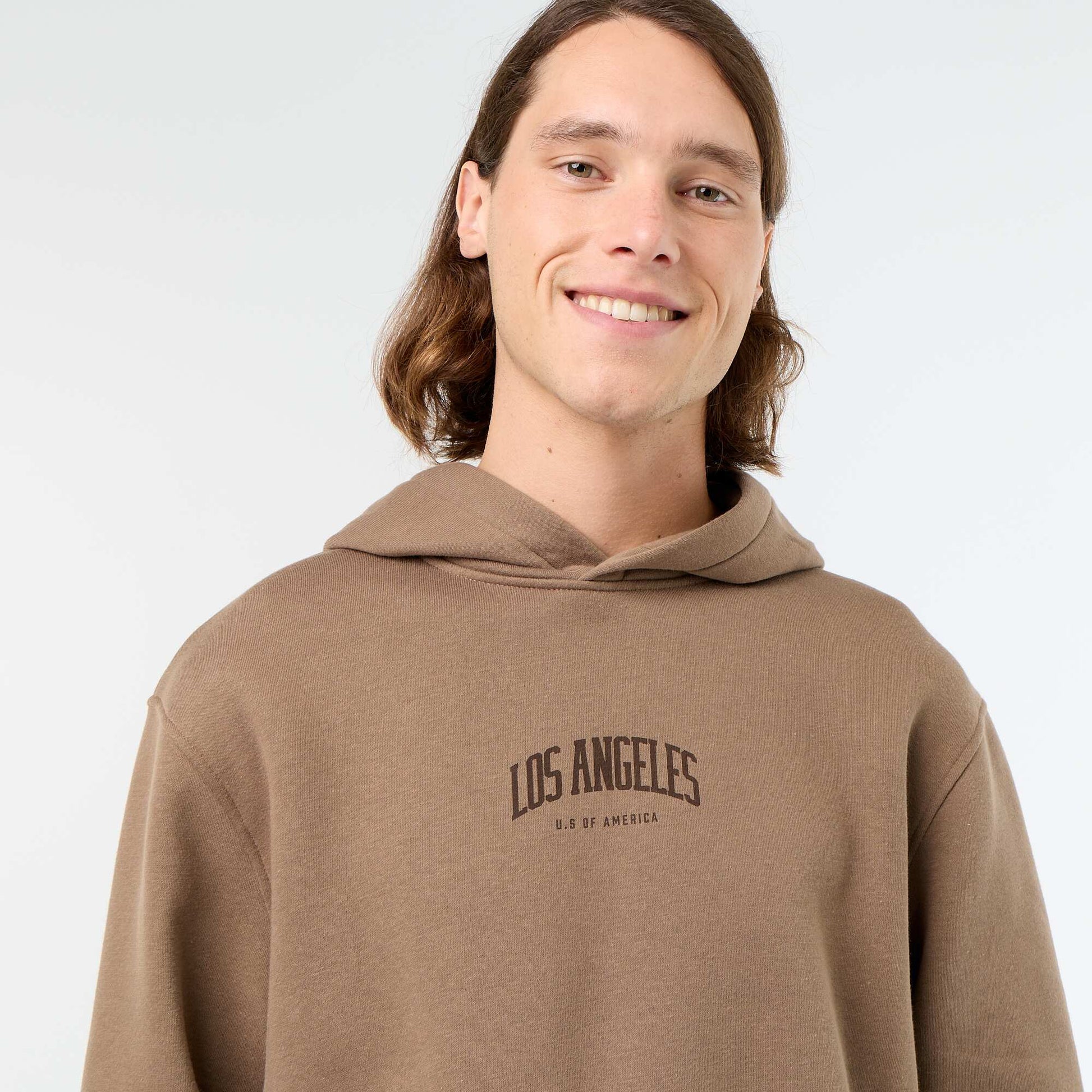 Printed fleece hoodie BROWN