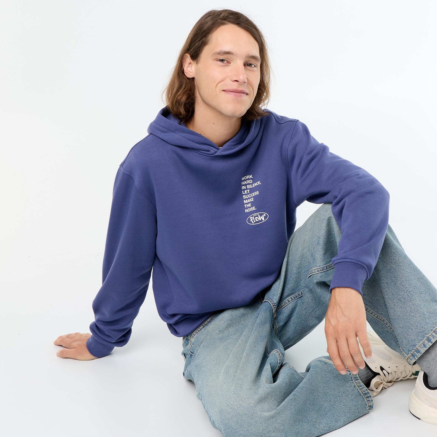 Printed fleece hoodie BLUE