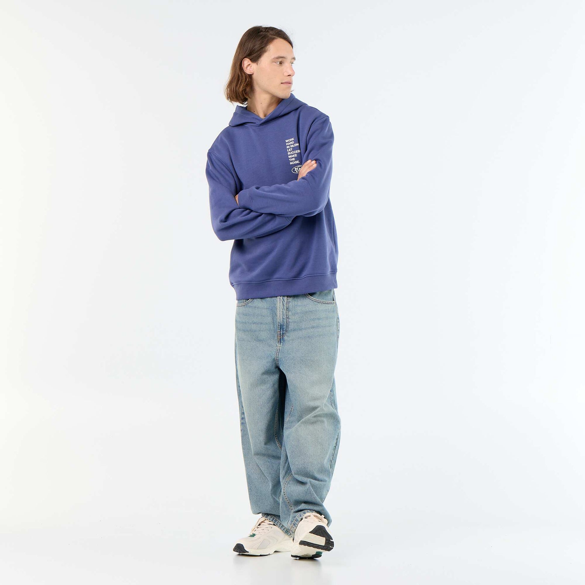 Printed fleece hoodie BLUE