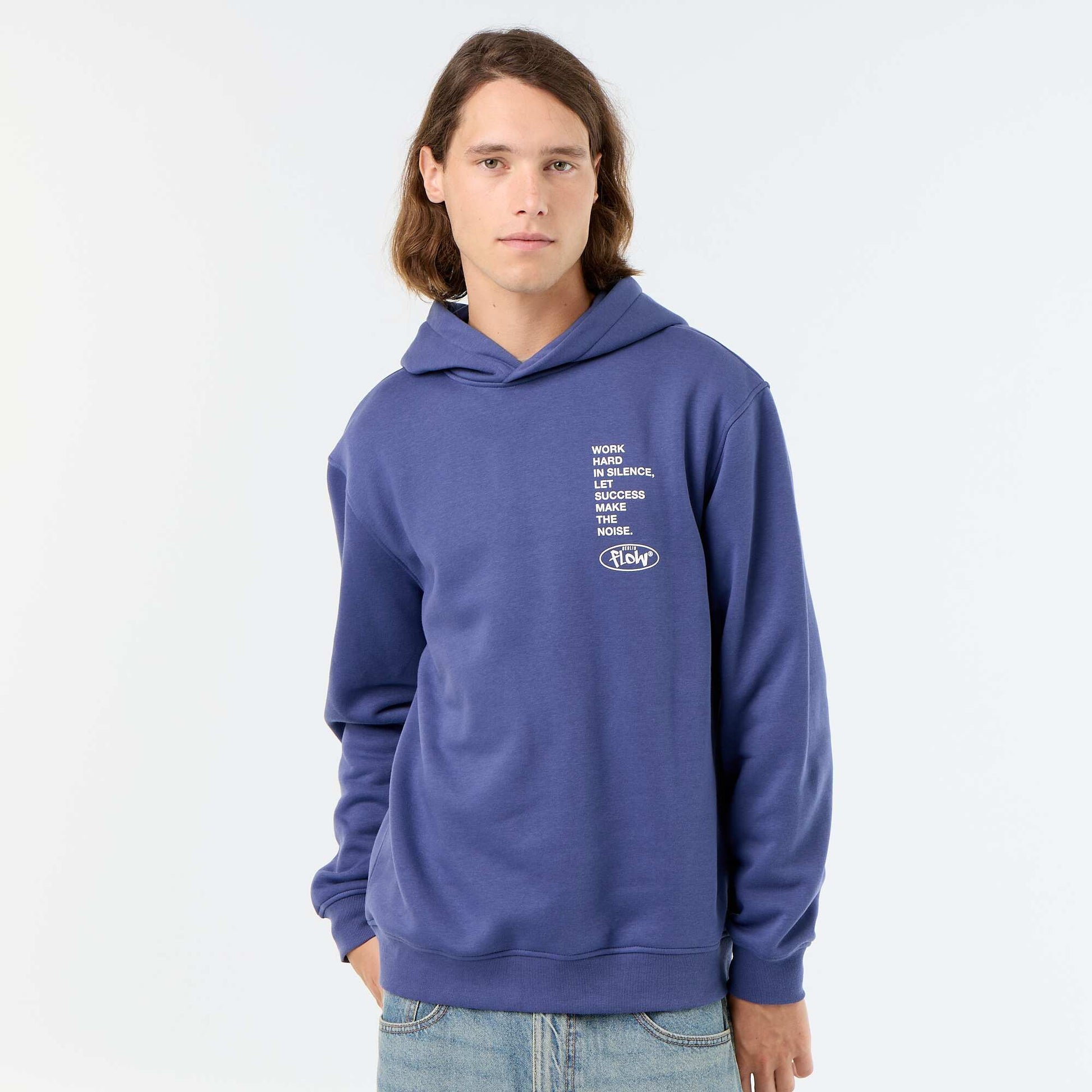 Printed fleece hoodie BLUE