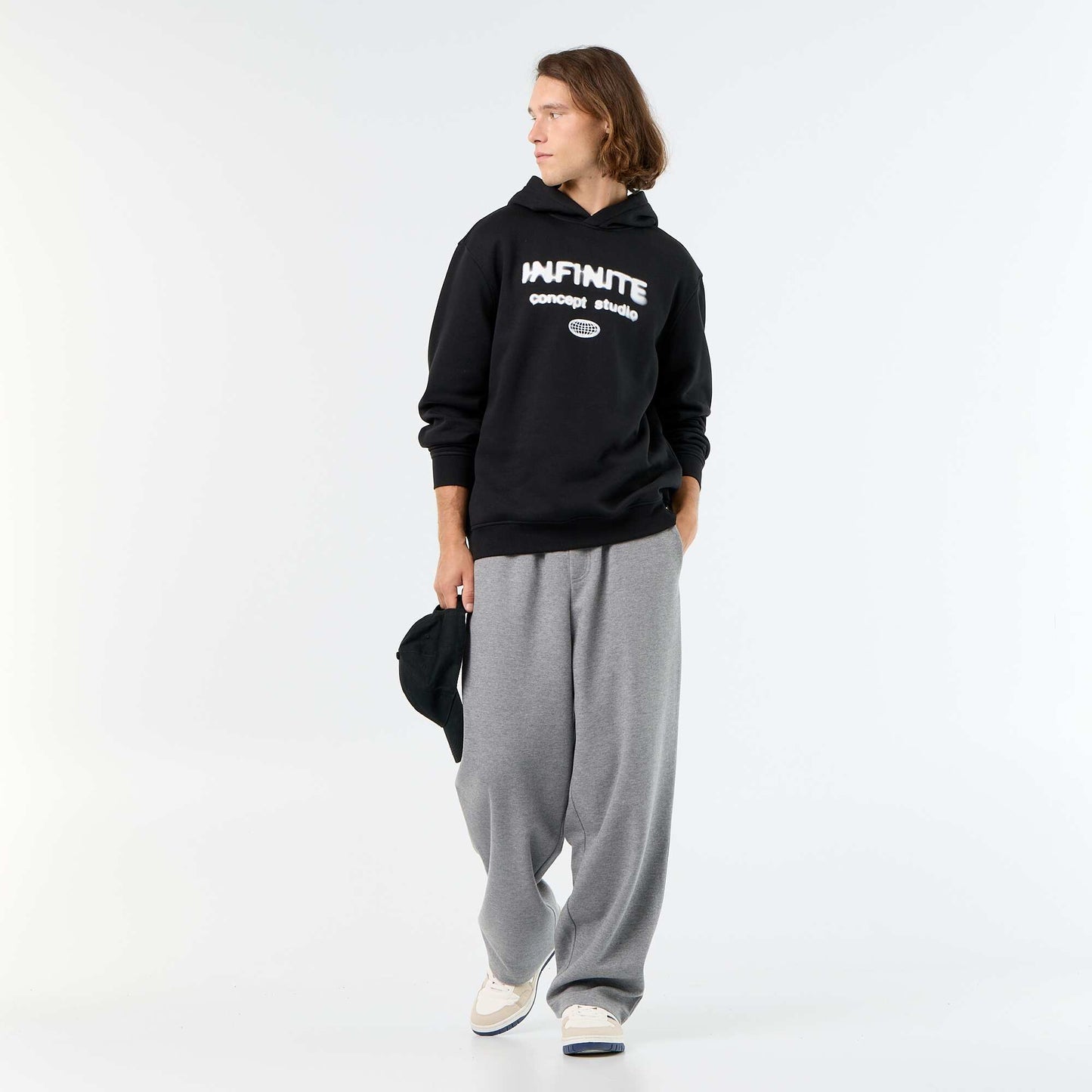 Printed fleece hoodie BLACK