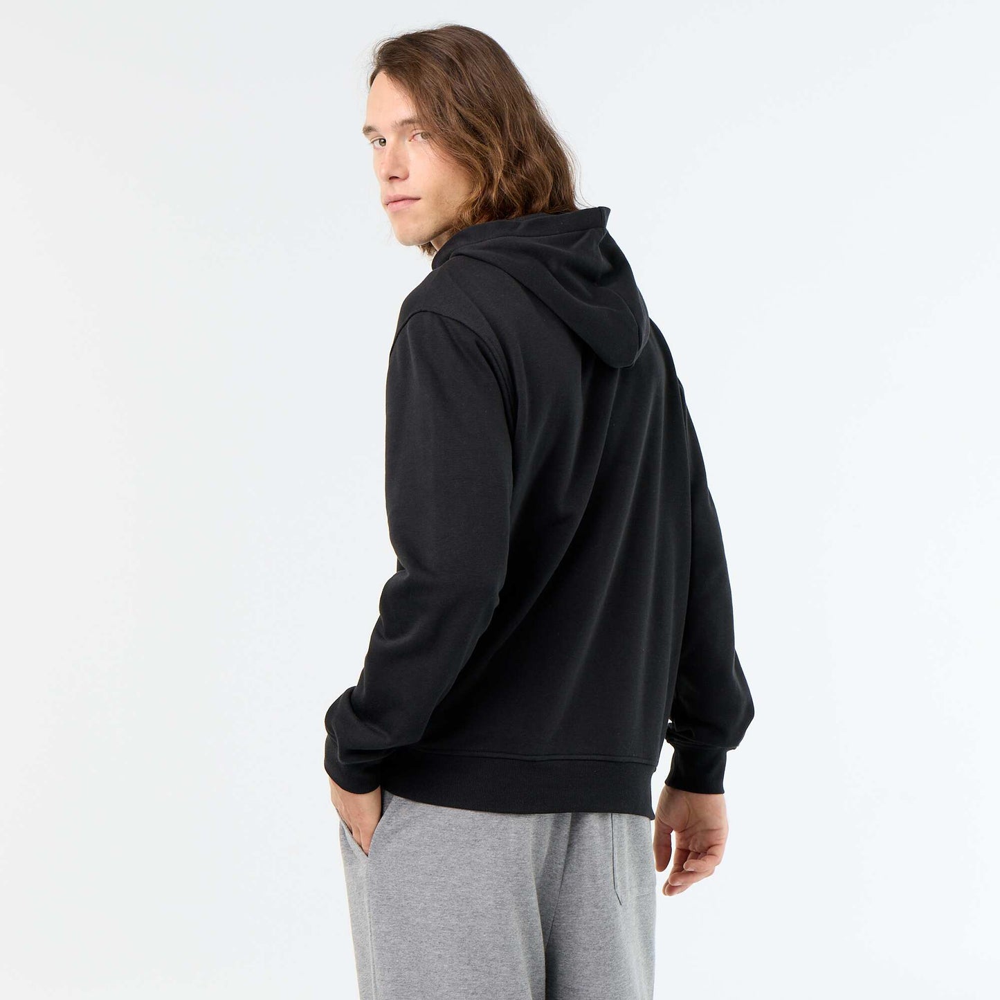 Printed fleece hoodie BLACK