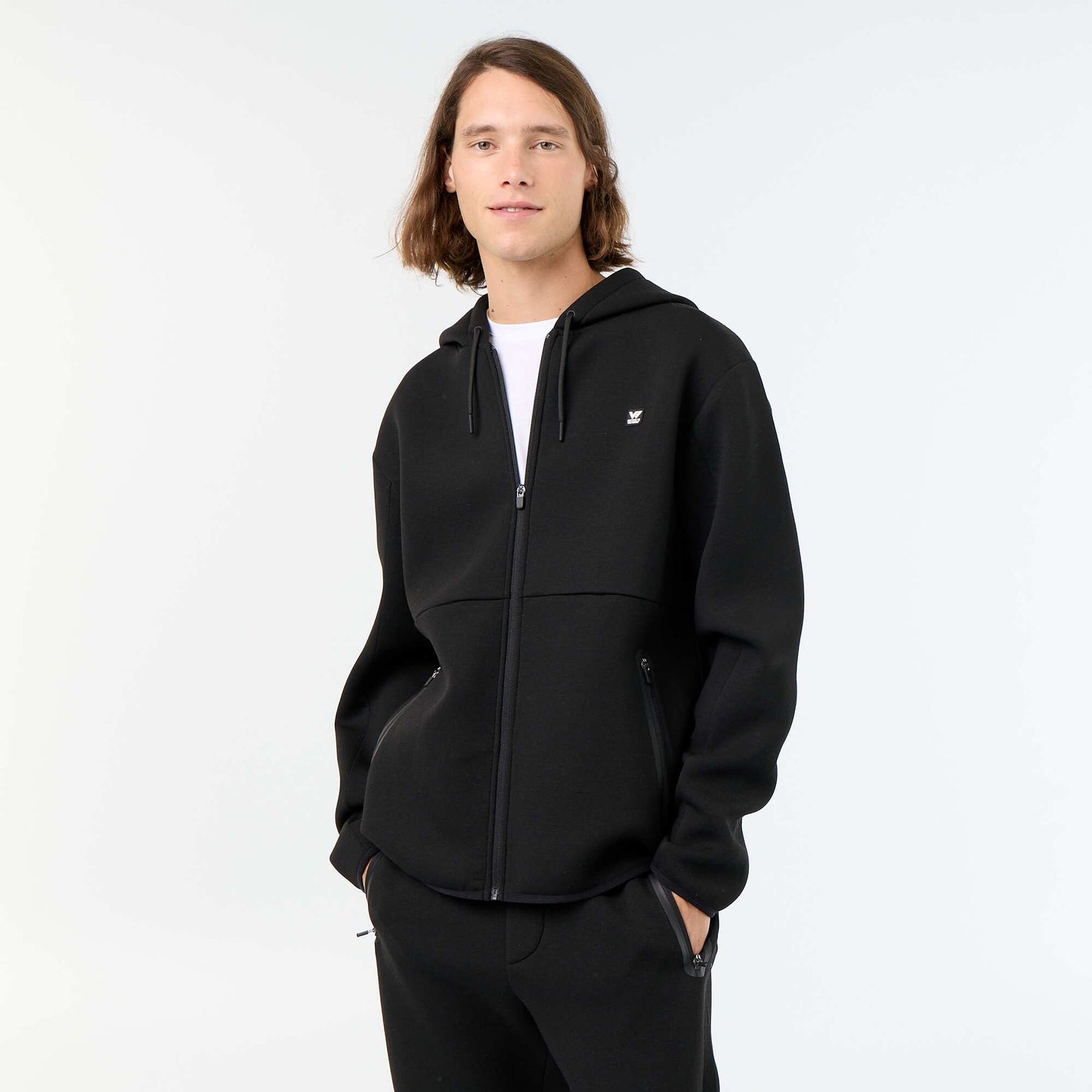 Neoprene-style hooded sweatshirt BLACK