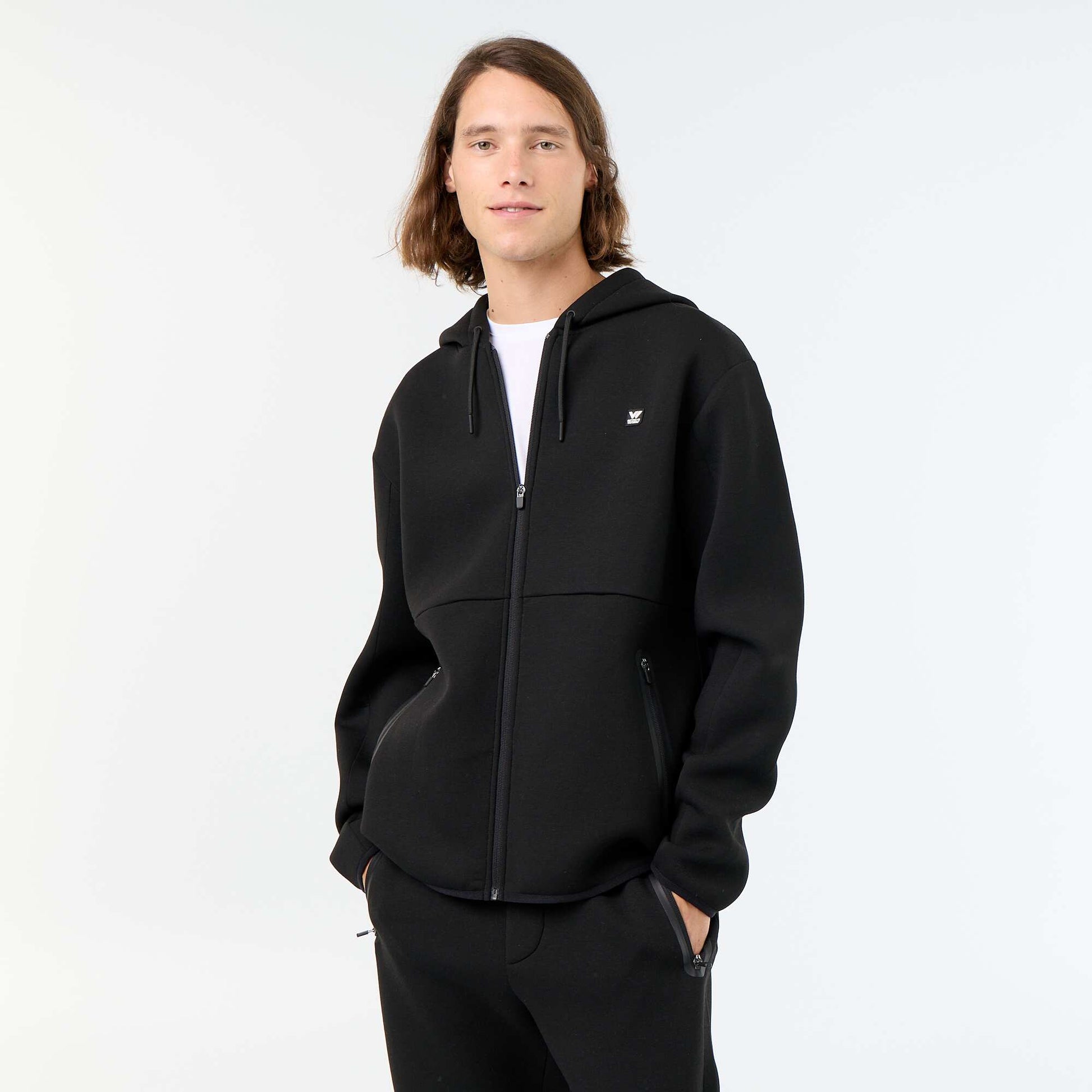 Neoprene-style hooded sweatshirt BLACK