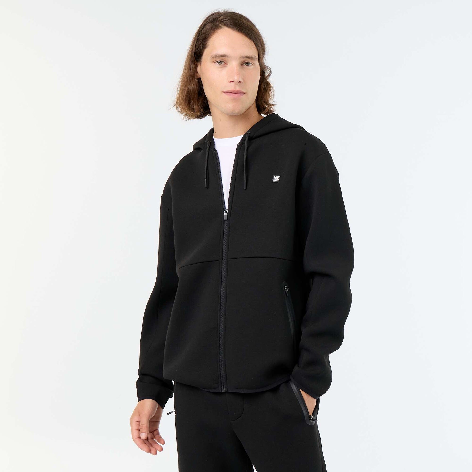 Neoprene-style hooded sweatshirt BLACK