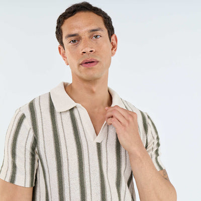 Short-sleeved knitted polo shirt KHAKI
