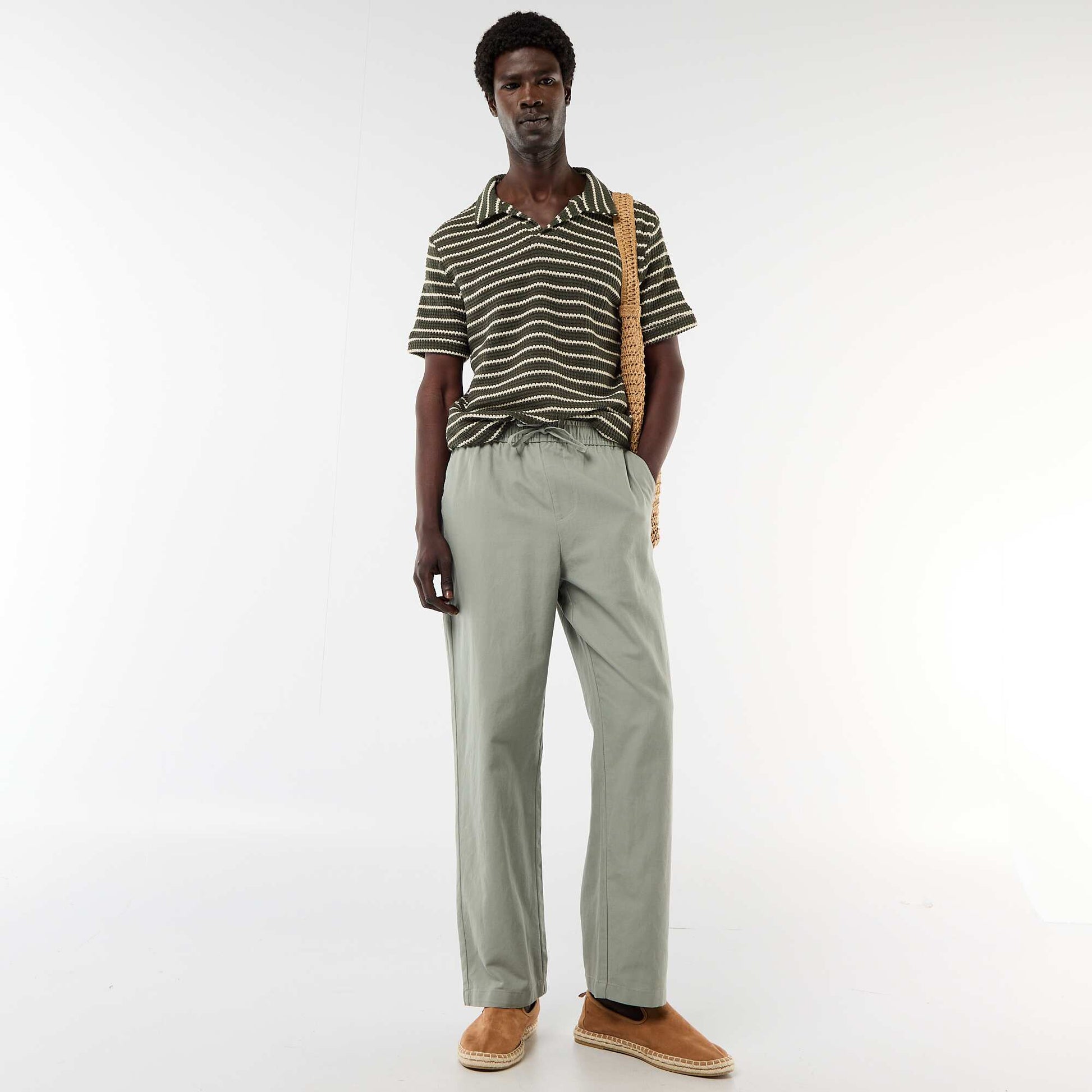 Short-Sleeved Polo Shirt in Textured Fabric KHAKI