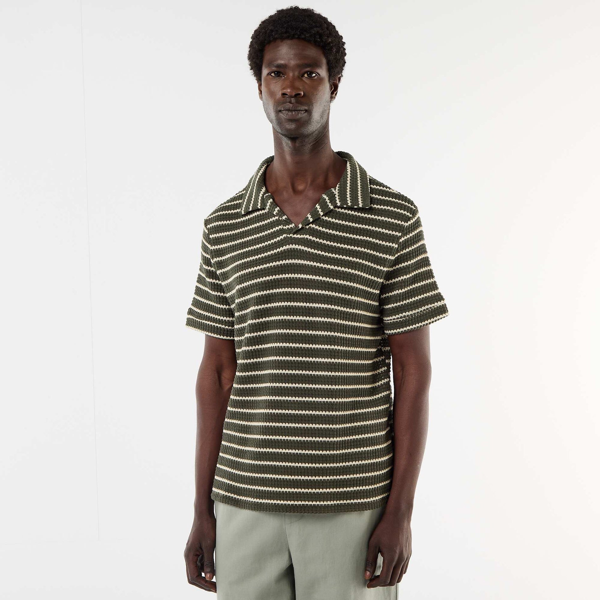 Short-Sleeved Polo Shirt in Textured Fabric KHAKI