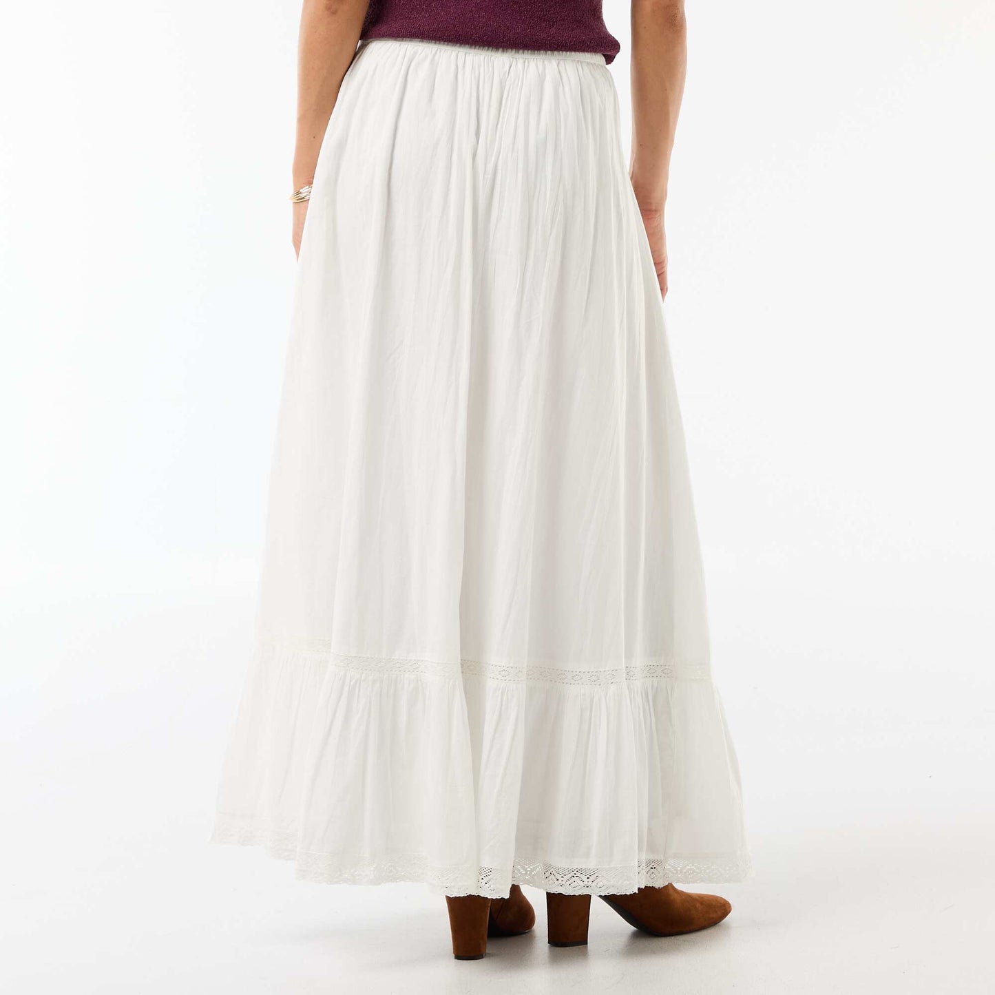 Long flared skirt with macramé WHITE