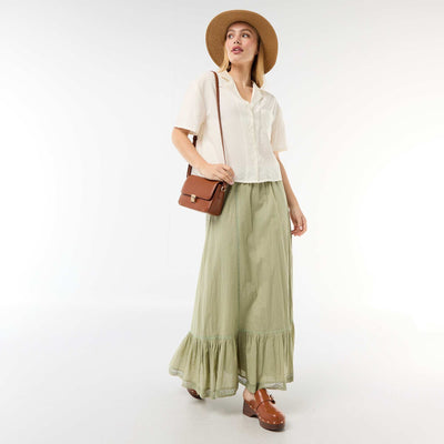 Long flared skirt with macramé GREEN