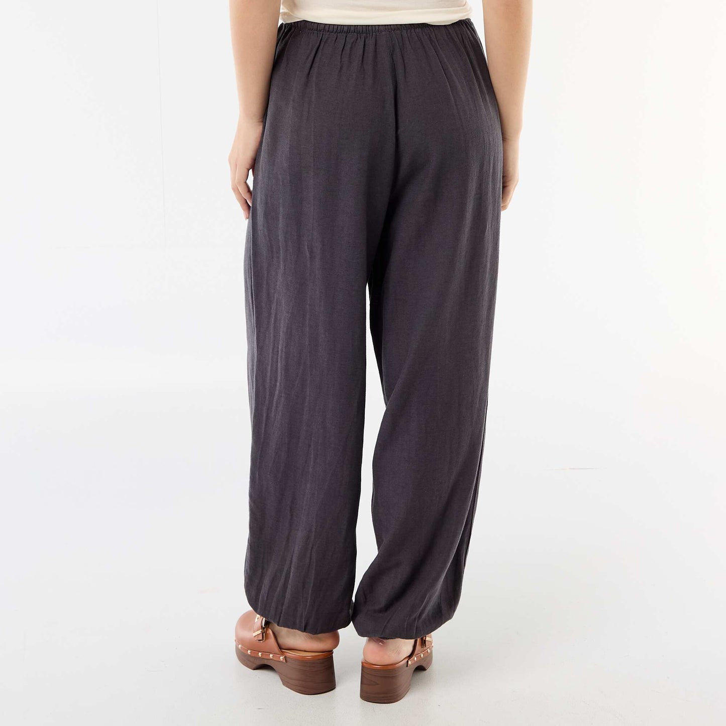 Women's Wide-Leg Pants with Elasticated Waist and Cinched Ankles GREY
