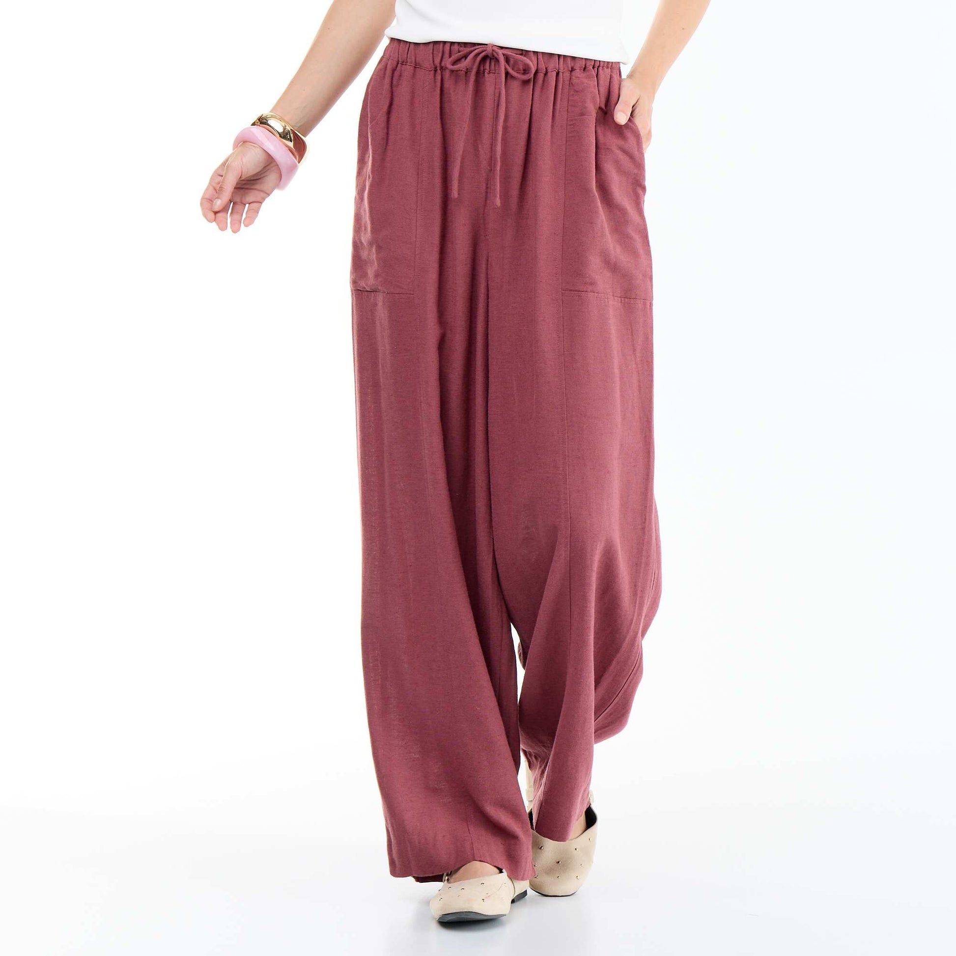 Wide-leg linen blend trousers PINK