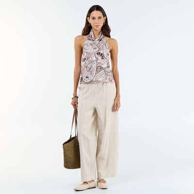 Wide-leg linen blend trousers WHITE