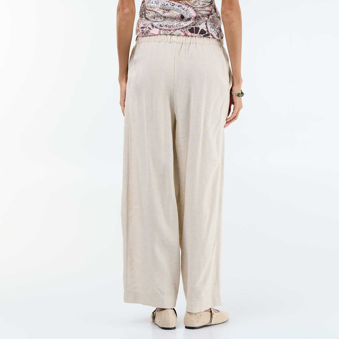 Wide-leg linen blend trousers WHITE