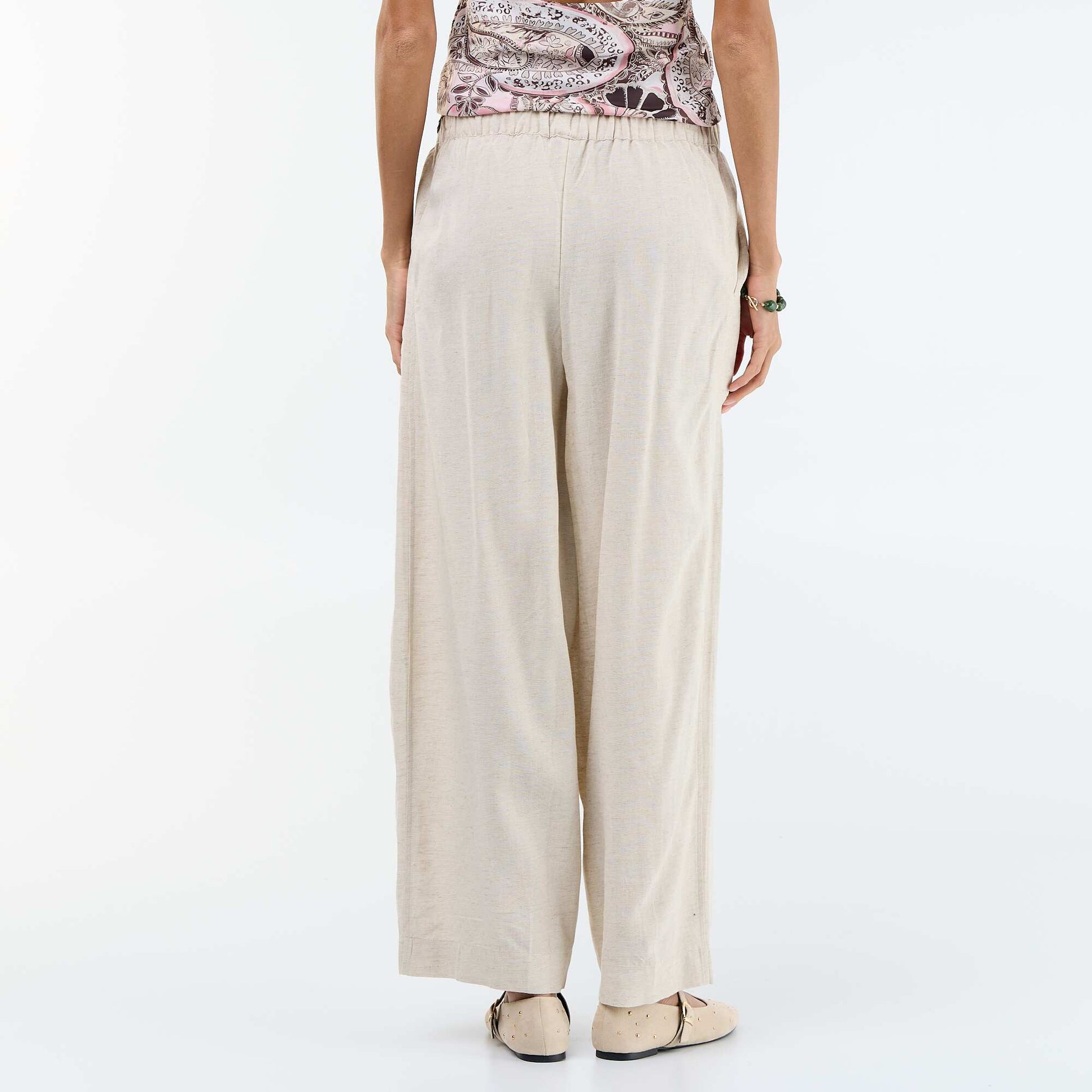Wide-leg linen blend trousers WHITE